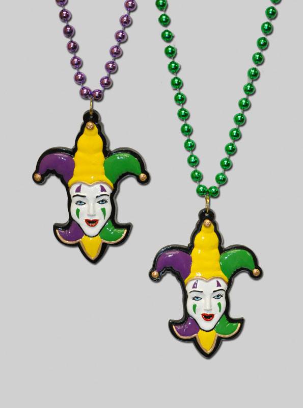 Mardi Gras jester hats and fleu de lis in purple, green and yellow printed  on 5/8 white single face satin ribbon, 10 yards