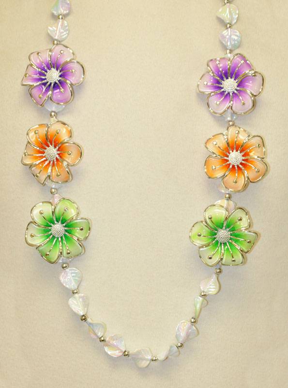 Handstrung PGG Flower and Pearl Leaf Beads- Flower Themed Mardi Gras Beads,  from Beads by the Dozen