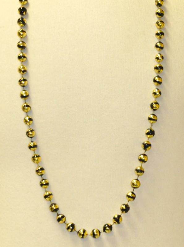 42 12MM Gold Metallic With Black Stripes Mardi Gras Beads - DOZEN - 12  PIECES