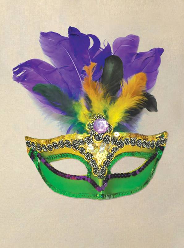 Purple, Green and Gold Sequin and Feather Mardi Gras Mask - DZ - 12 Masks