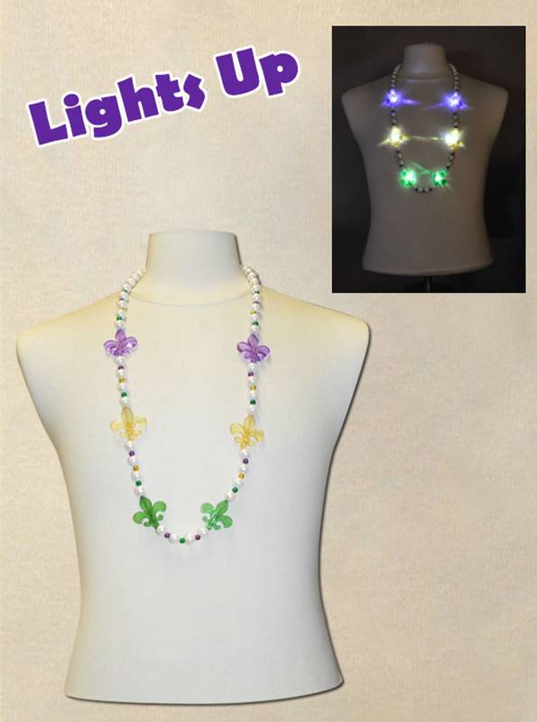 Light Up Beads Mardi Gras Necklace (Pack of 12)
