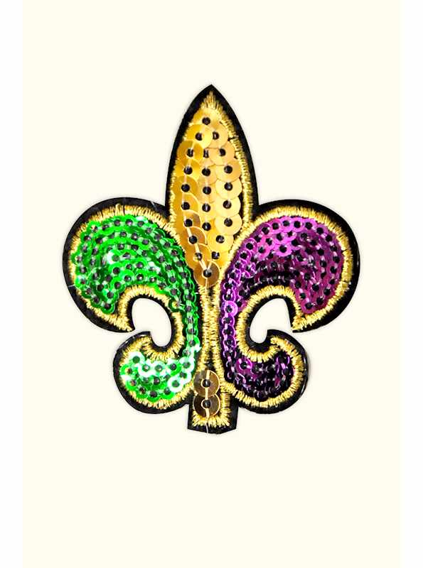 Large Sequin Fleur De Lis Mardi Gras Embroidery Iron On Patch