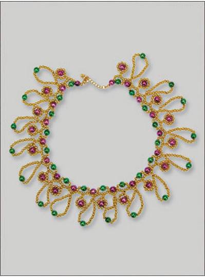 Beaded Choker Purple, Green & Gold 