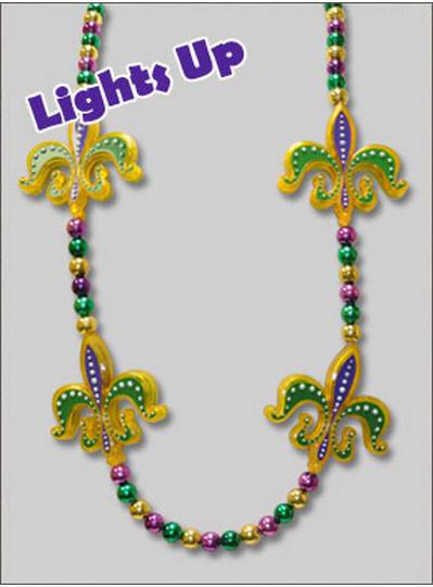 Light Up Mardi Gras Beads 25in Long Necklace Pgg Fdl Flashing