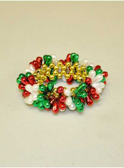 Beaded Bracelets Red, Green & White