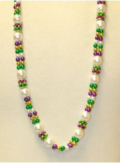 Mardi Gras Themed Faux Pearl Handstrung Bead