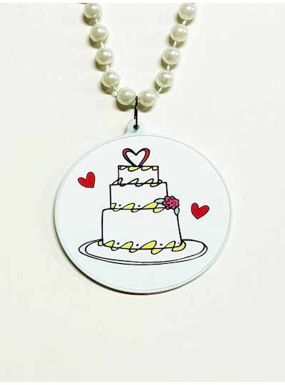 Wedding Cake with Red Hearts Decal Bead in White