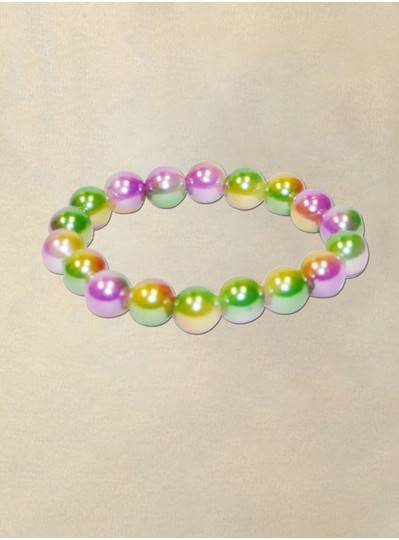 8" 12MM Purple, Green and Gold Three Tone Bracelet