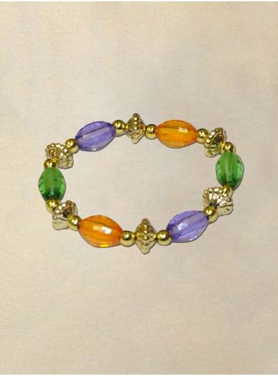 8" 15MM Transparent  Purple, Green and Gold Oval Bracelet