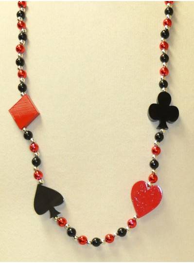 40" 10MM Red and Black Card Suits with Red, Black and Silver Beads