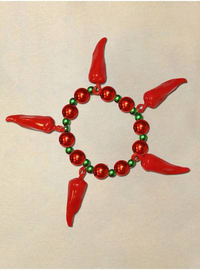 Theme Bracelets Green and Red Beads with 5 Chili Peppers