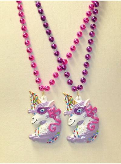 36" 10MM Purple and Pink Beads with White Festive Unicorn 