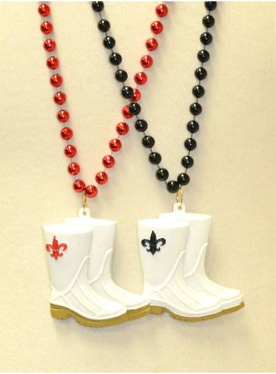 36" 10MM Red and Black Fleur De Lis and Beads on White Shrimp Boots