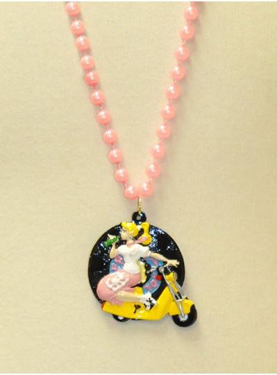 36" 10MM Girl on a Scooter with Pink Pearl Beads