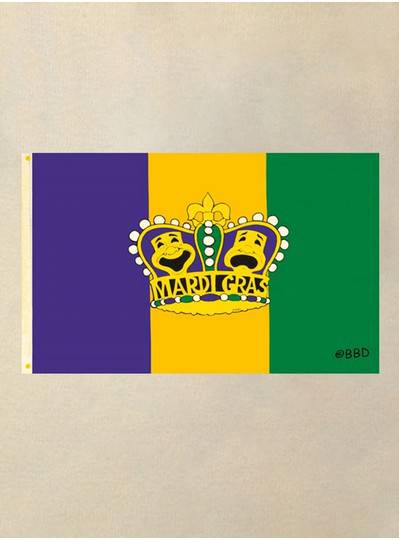 3 x 5 Purple, Gold and Green Flag with Comedy and Tragedy Crown