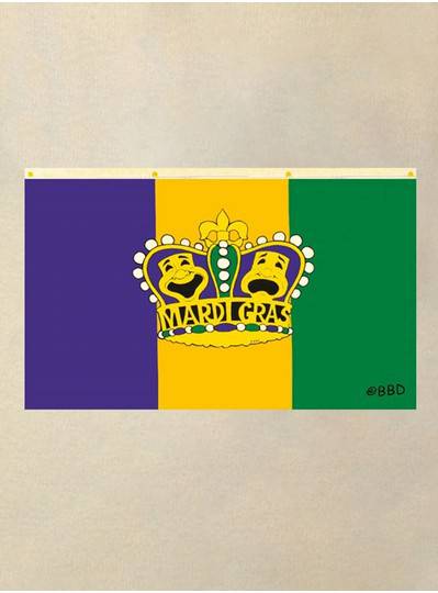 3 x 5 Purple, Gold and Green Flag with Comedy and Tragedy Crown