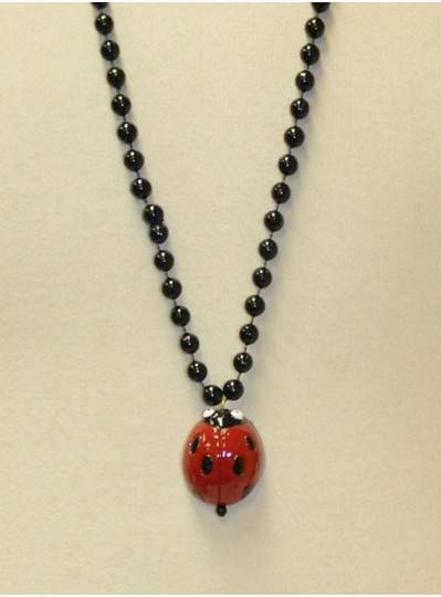 36" 10MM Ladybug Strung on Black Beads