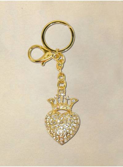 Gold Crown Heart Keychain With Rhinestones