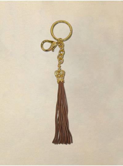 Gold Crown with Brown Tassel Keychain