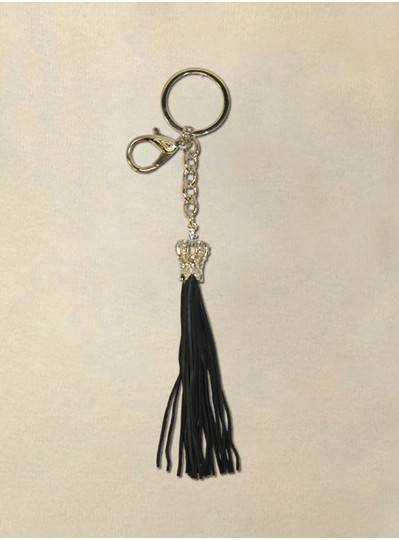 Silver Crown with Black Tassel Keychain