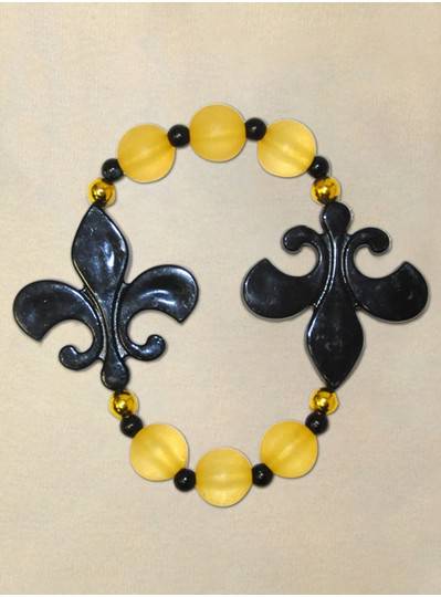 8" Elastic Bracelet with Black Fleur De Lis and Gold Spacers