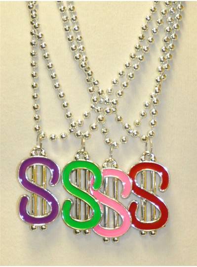 33" 7MM Metallic Silver Beads with Dollar Symbols in Assorted Colors