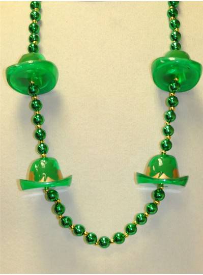 Irish Themes 38" Handstrung Green Beads with Gold spacer and 4 Derby Hats