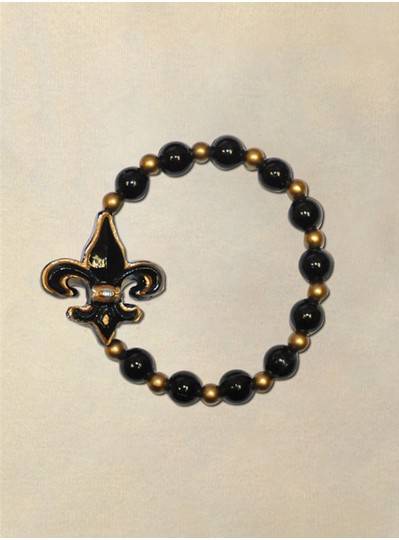 Beaded Bracelets with Black and Gold Fleur De Lis  and Football