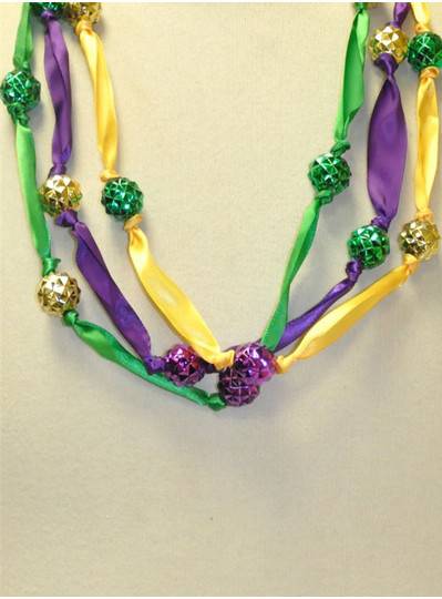 42" Purple, Green & Gold Mardi Gras Ribbon Bead