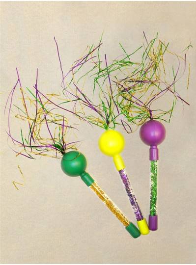 Mardi Gras Tinsel Maracas in Purple, Green and Gold