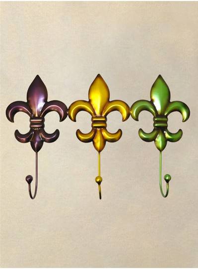 Purple, Green and Gold Fleur De Lis Metal Wall Hanger