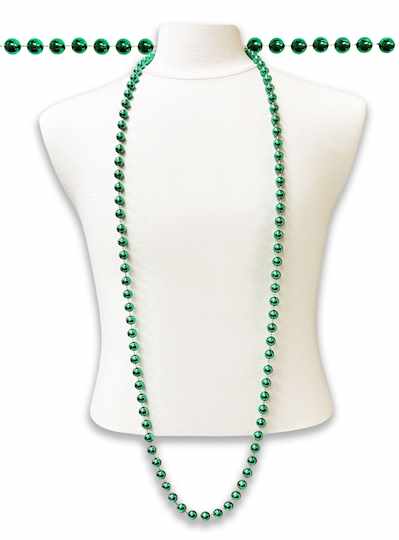 60" 12mm Round Metallic Green Throw Beads - DOZEN 