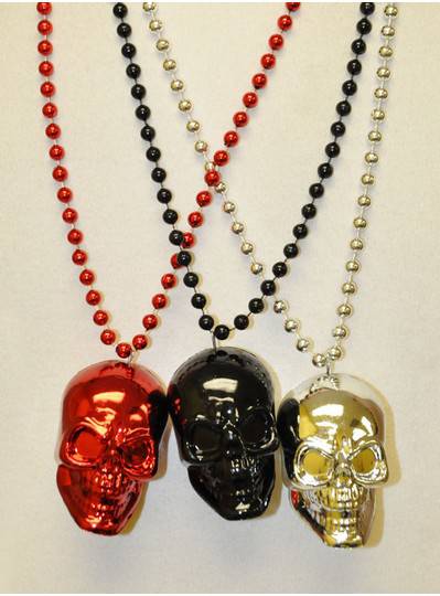 Halloween Beads - Red, Black & Silver Skulls