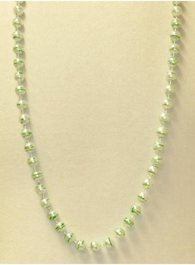 42" 12MM  White Pearl with Green Stripes Mardi Gras Beads