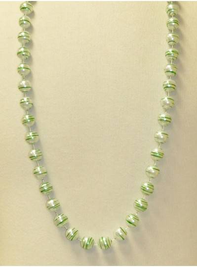 42" 16MM  White Pearl with Green Striped Beads