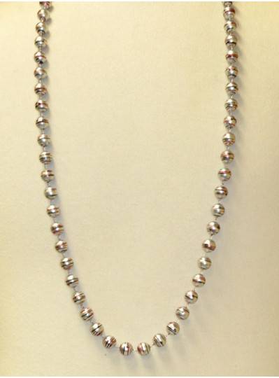 42" 12MM  Silver with Red and Black Stripe Mardi Gras Throw Beads