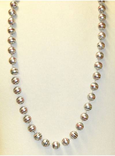 42" 16MM  Silver with Red and Black Stripe Mardi Gras Throw Beads