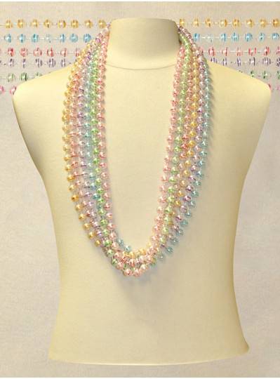 42" 12MM White Pearl with Assorted Stripes Mardi Gras Throw Beads