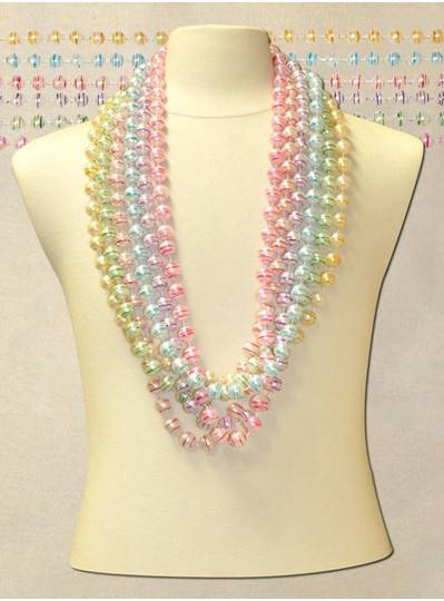 42" 16MM White Pearl with Assorted Stripes Mardi Gras Throw Beads 