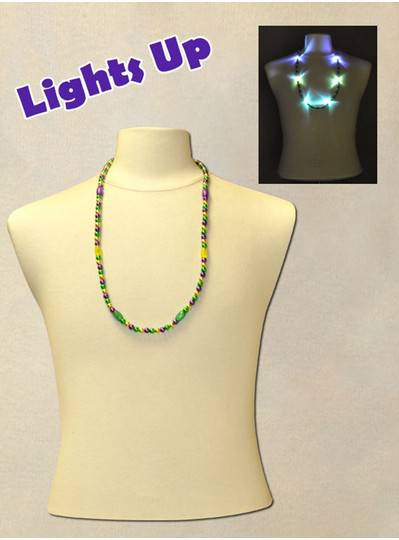 33" Purple, Green and Gold Blinky Bead with 6  Flashing Lights