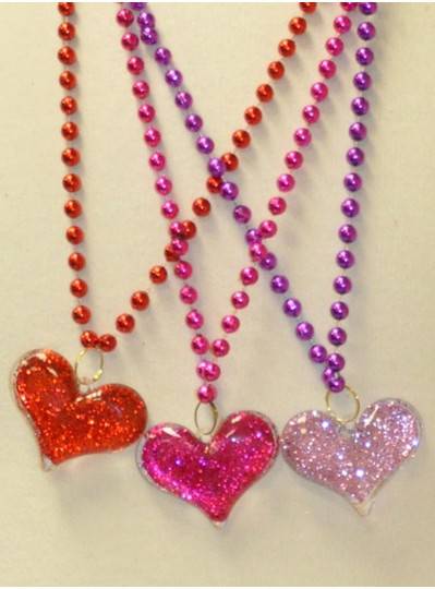 33" 7MM Transparent Glitter Hearts Red, Purple and Pink