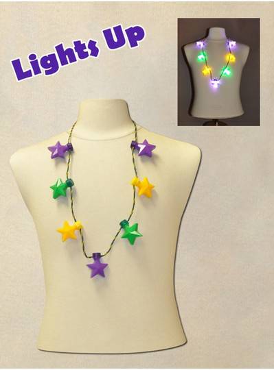 38" Necklace with 7 Blinking Purple, Green and Gold Stars