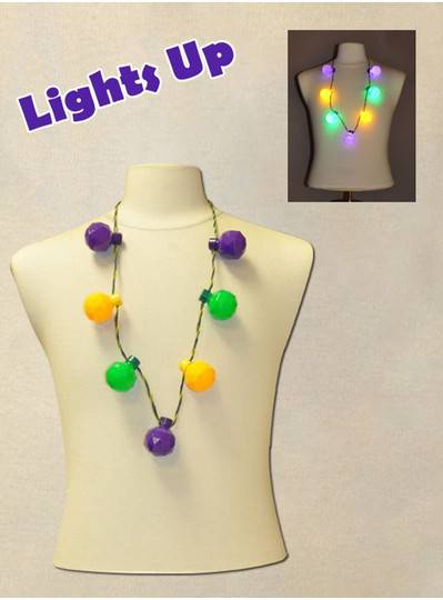 38" Necklace with 7 Blinking Purple, Green and Gold Prisms