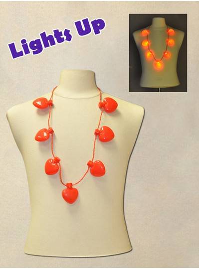 38" Necklace with 7 Blinking Red Hearts