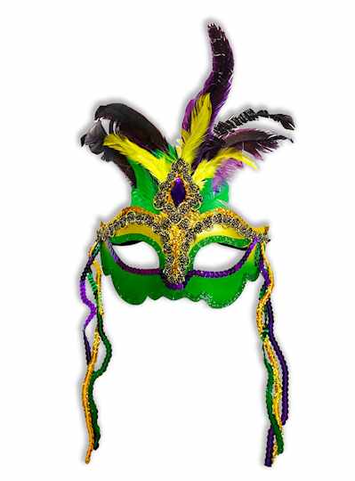 Purple, Green and Gold Sequin and Feather Mardi Gr