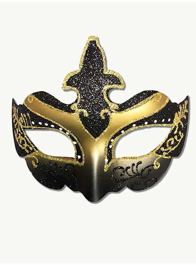 Black and Gold Mardi Gras Mask with Feather - EACH