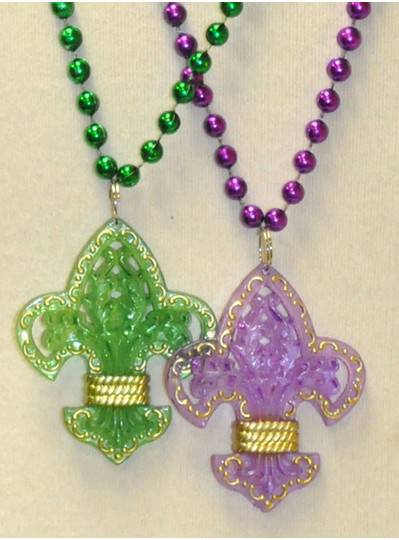 33" Purple and Green Fleur De Lis with Gold Trim