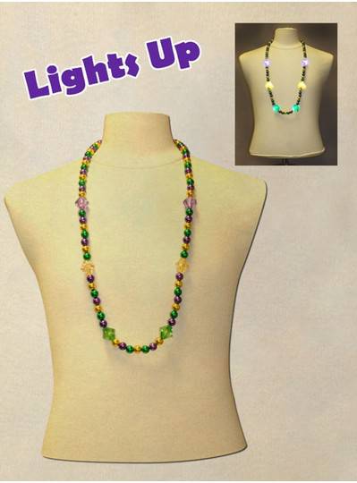 33" 12MM Purple, Green and Gold LED Faceted Mardi Gras Beads