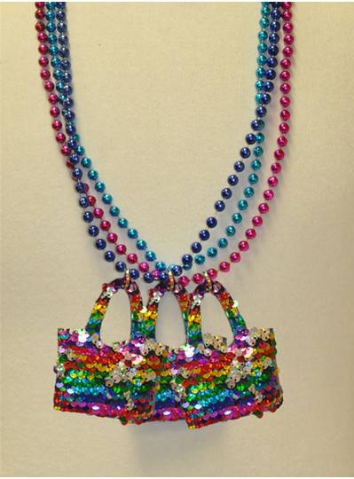 33" 7MM Sequin Rainbow Purse with Turquoise, Royal Blue and Pink Beads