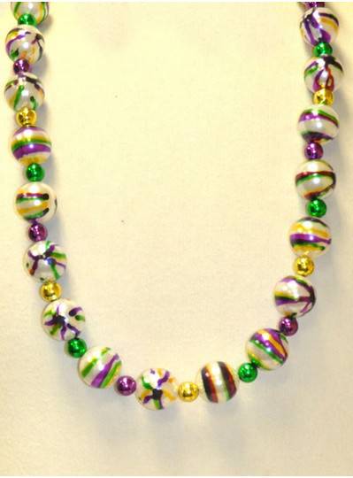 36" 25MM  Purple, Green and Gold Stripes with 12MM Spacer Beads